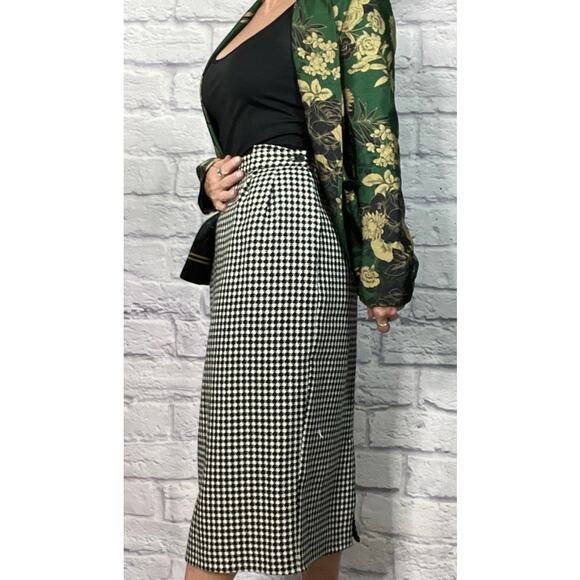 Vintage Vinci Clothiers Wool Houndstooth Midi Skirt - Picture 2 of 9